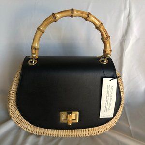NWT Talbots Bamboo Handle Leather & Wicker Purse